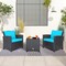3 Pcs Patio Rattan Furniture Set Cushioned Conversation Set Coffee Table